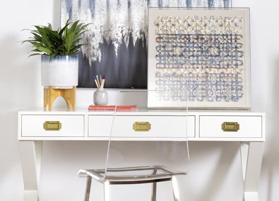 white desk and stool