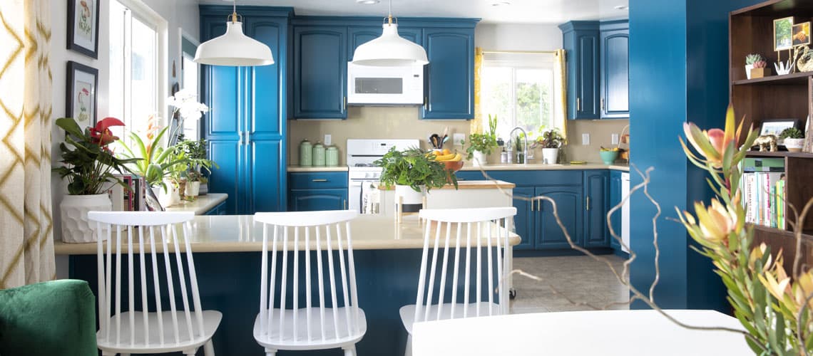 blue and white kitchen