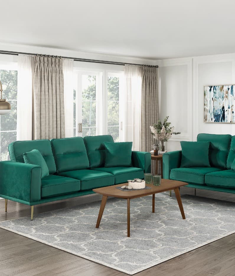 dark green sofa and loveseat living room