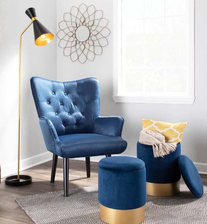 blue velvet living room sofa ideas 2024 stools