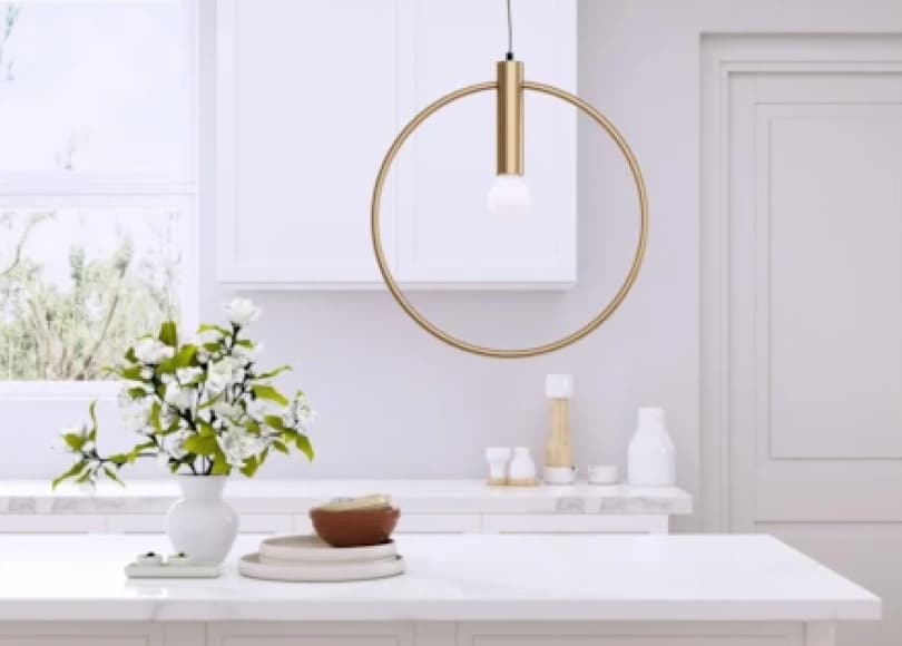 bulb in gold circle pendant