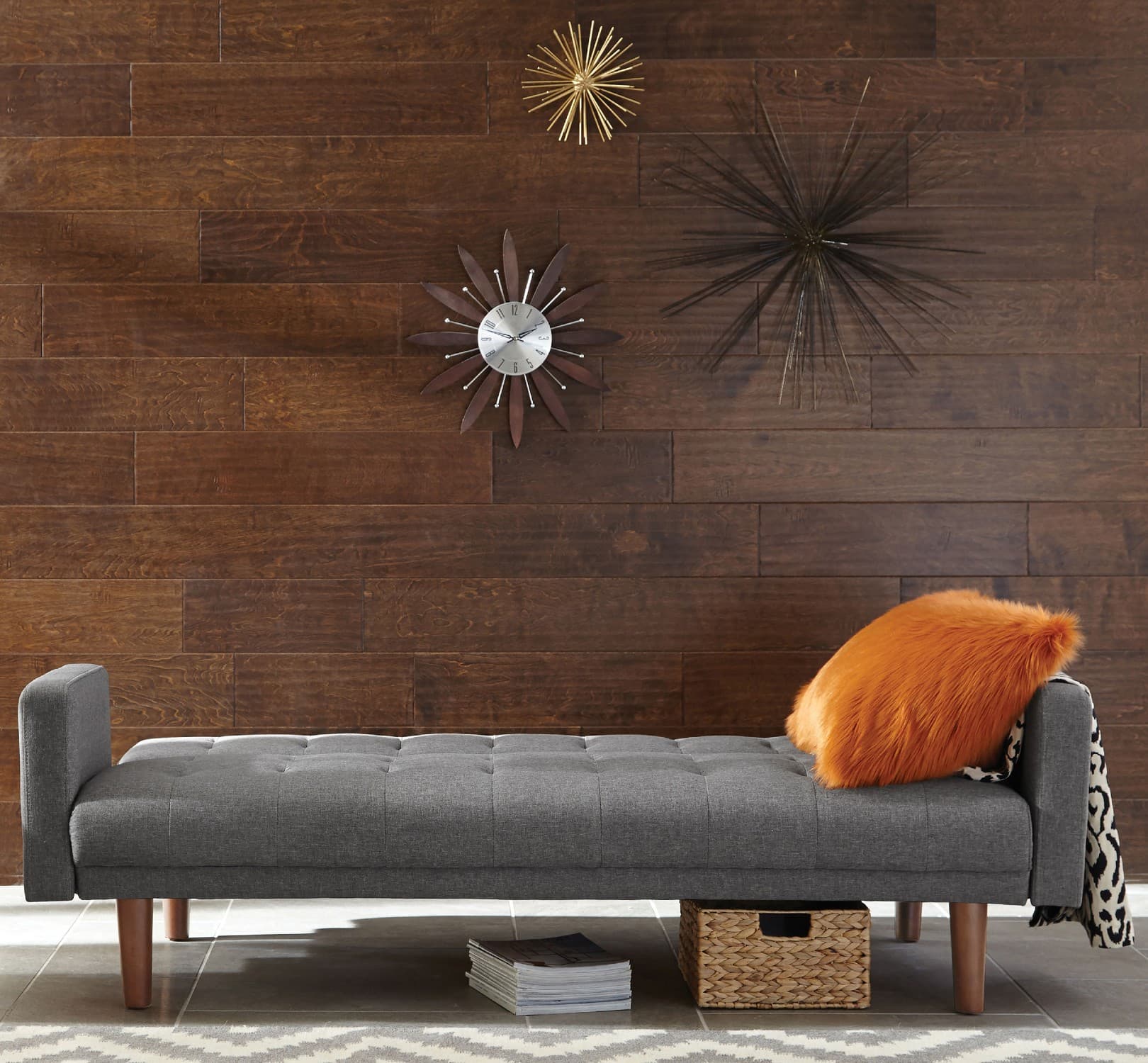 fall living room with wall paneling