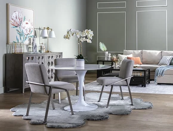 Glam Dining Room With Vera Round White Marble Dining Table